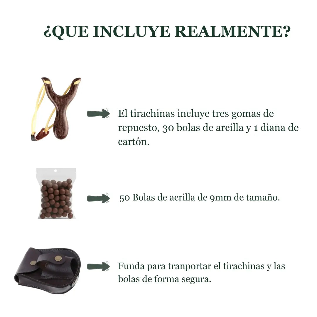 componentes del pack del tirachinas de madera clásico