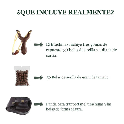 componentes del pack del tirachinas de madera clásico